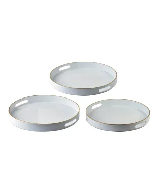 BLANCHE WHITE Komplet 3 Tac Dekoracyjnych okrągłe 38x38x4cm/35x35x4cm/33x33x3,5cm