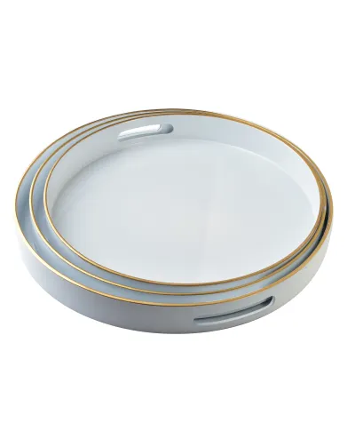 BLANCHE WHITE Komplet 3 Tac Dekoracyjnych okrągłe 38x38x4cm/35x35x4cm/33x33x3,5cm