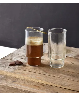 ELLA STRIPES Komplet 4 szklanek 400ml ze szkła borokrzemowego 7x5,6x14cm