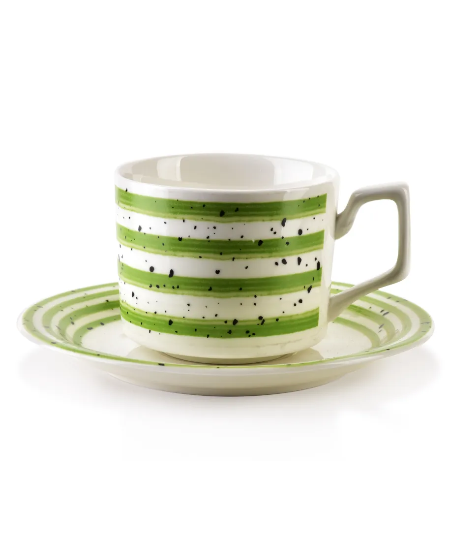JOY Komplet 6 filiżanek ze spodkiemzielone 210ml