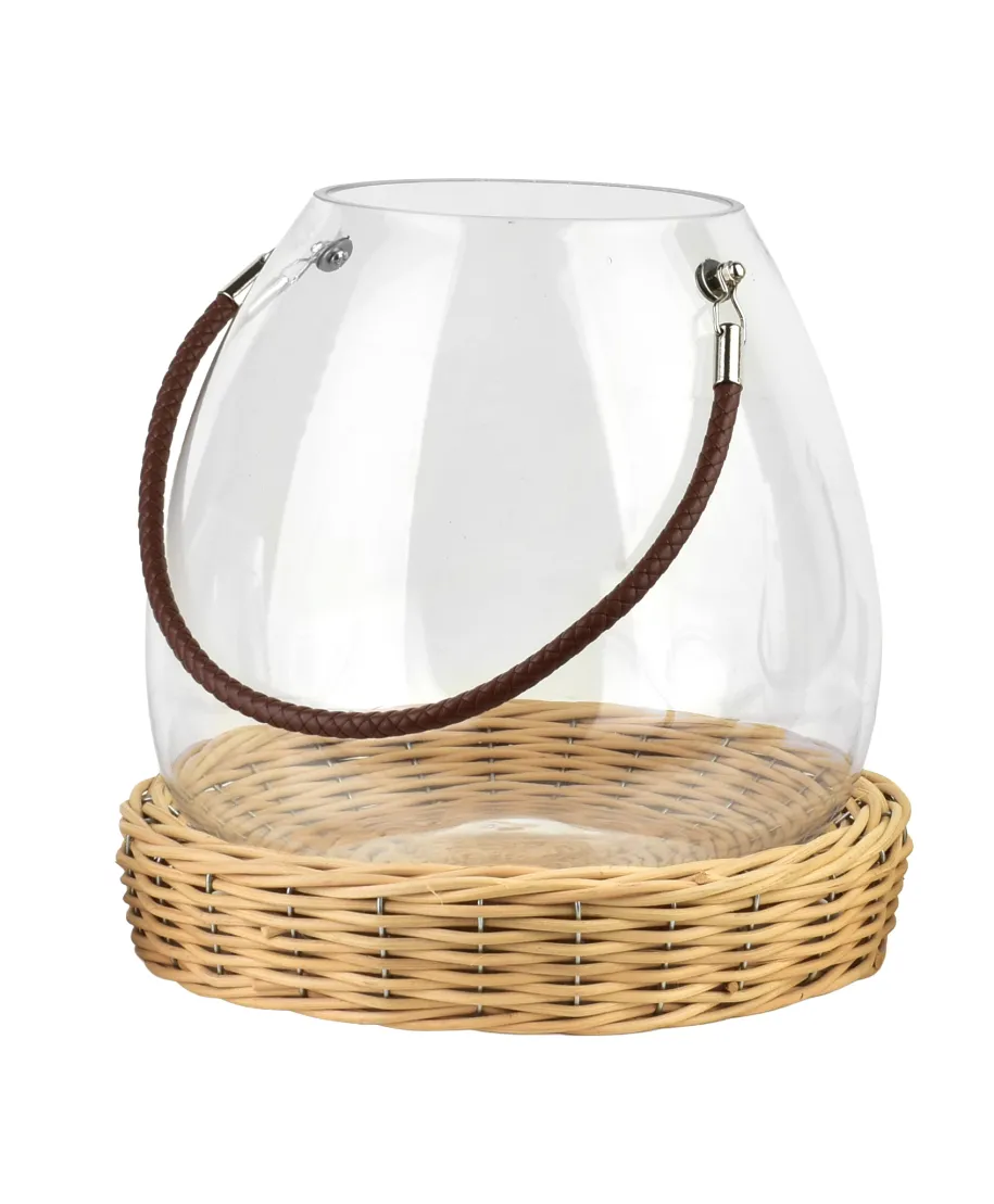 GUSTAV Lampion szklany 28,5cmz wiklinową podstawą