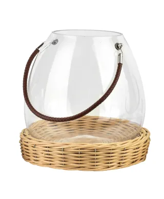 GUSTAV Lampion szklany 28,5cmz wiklinową podstawą