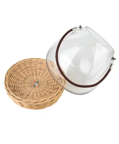 GUSTAV Lampion szklany 28,5cmz wiklinową podstawą