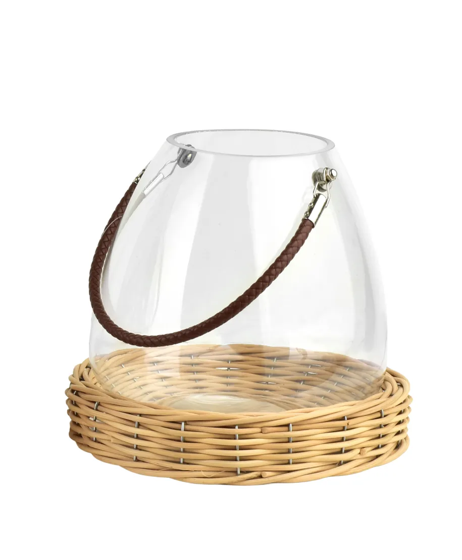 GUSTAV Lampion szklany 26cmz wiklinową podstawą