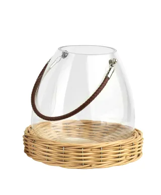 GUSTAV Lampion szklany 26cmz wiklinową podstawą