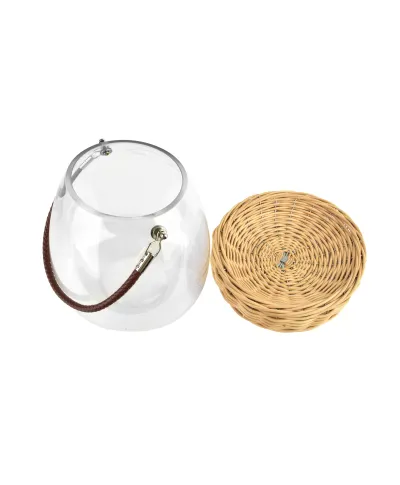 GUSTAV Lampion szklany 26cmz wiklinową podstawą