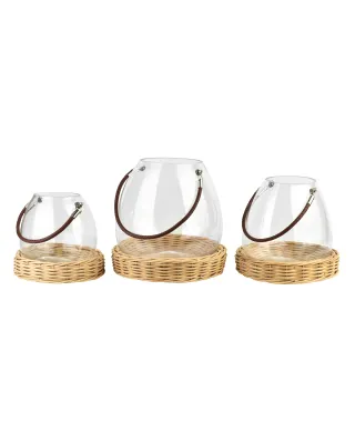 GUSTAV Lampion szklany 26cmz wiklinową podstawą