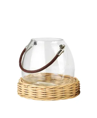 GUSTAV Lampion szklany 21,5cmz wiklinową podstawą