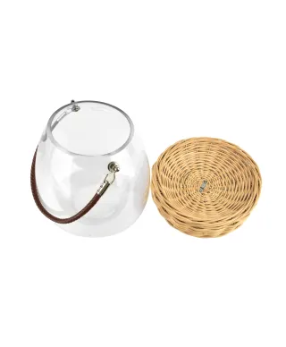 GUSTAV Lampion szklany 21,5cmz wiklinową podstawą