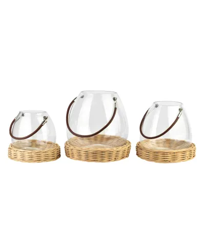 GUSTAV Lampion szklany 21,5cmz wiklinową podstawą