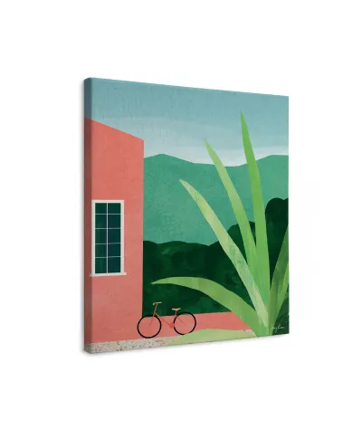 Bicycle, Pink House - obraz na płótnie