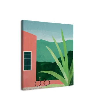 Bicycle, Pink House - obraz na płótnie