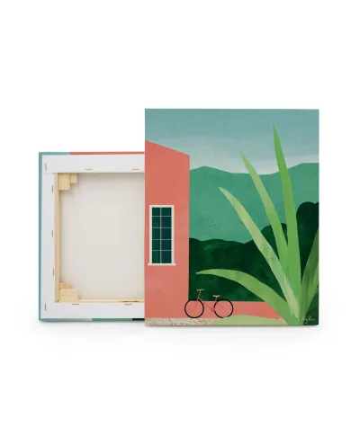 Bicycle, Pink House - obraz na płótnie