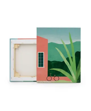 Bicycle, Pink House - obraz na płótnie