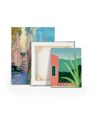 Bicycle, Pink House - obraz na płótnie