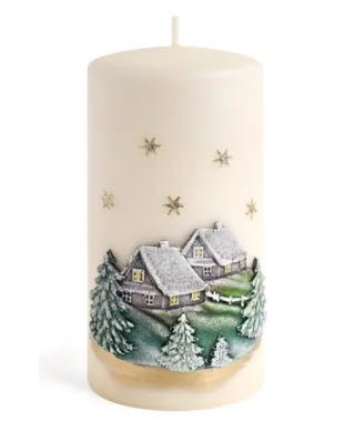 Świeca ZIMOWY DOMEK Walec średni 7x14cm kremowa
