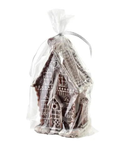 Świeca CHATKA PIERNIKOWA z brokatem mała 8,5x14cm parafinowa brązowa