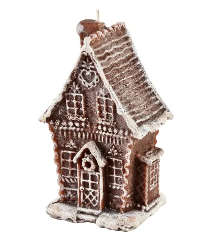 Świeca CHATKA PIERNIKOWA z brokatem duża 11x19cm parafinowa brązowa