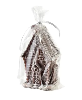 Świeca CHATKA PIERNIKOWA z brokatem duża 11x19cm parafinowa brązowa