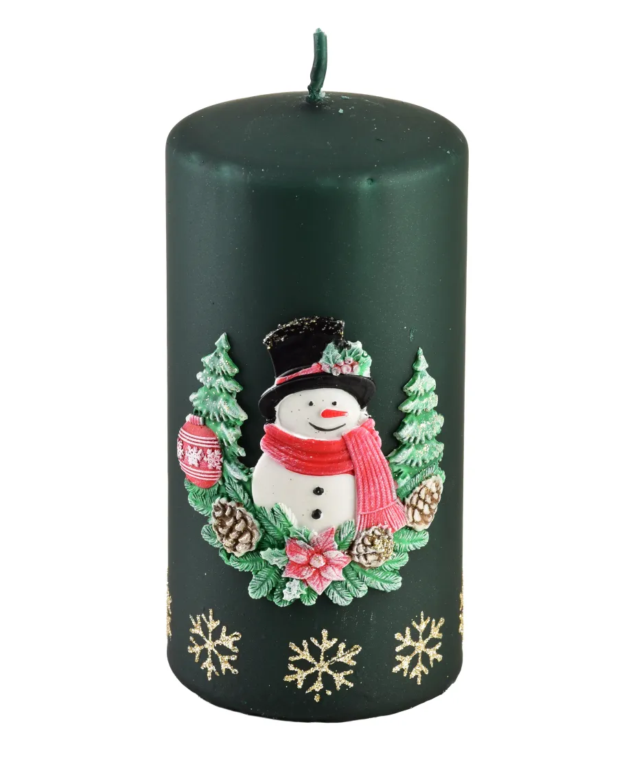 Świeca BAŁWANEK walec mały 7xh10cm zielona parafinowa