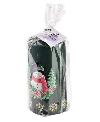 Świeca BAŁWANEK walec mały 7xh10cm zielona parafinowa