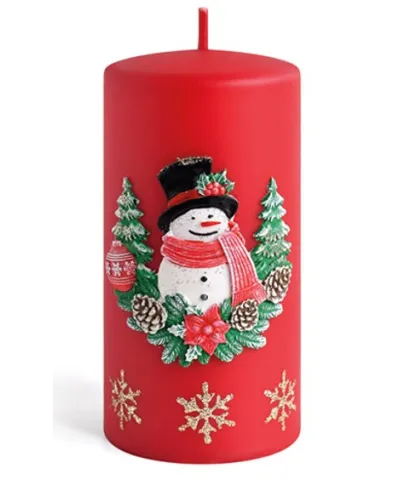 Świeca BAŁWANEK walec średni 7xh14cm czerwona parafinowa