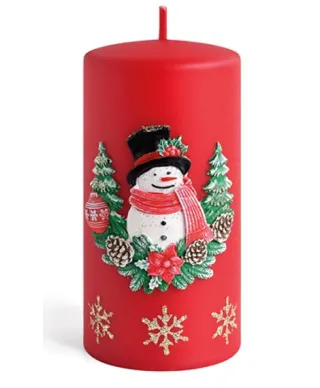 Świeca BAŁWANEK walec średni 7xh14cm czerwona parafinowa