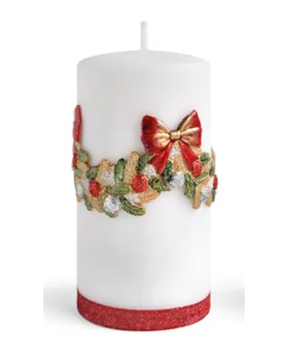 Świeca GIRLANDA Aplikacja walec mały 7xh10cm biały