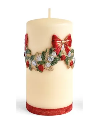 Świeca GIRLANDA Aplikacja walec mały 7xh10cm kremowa