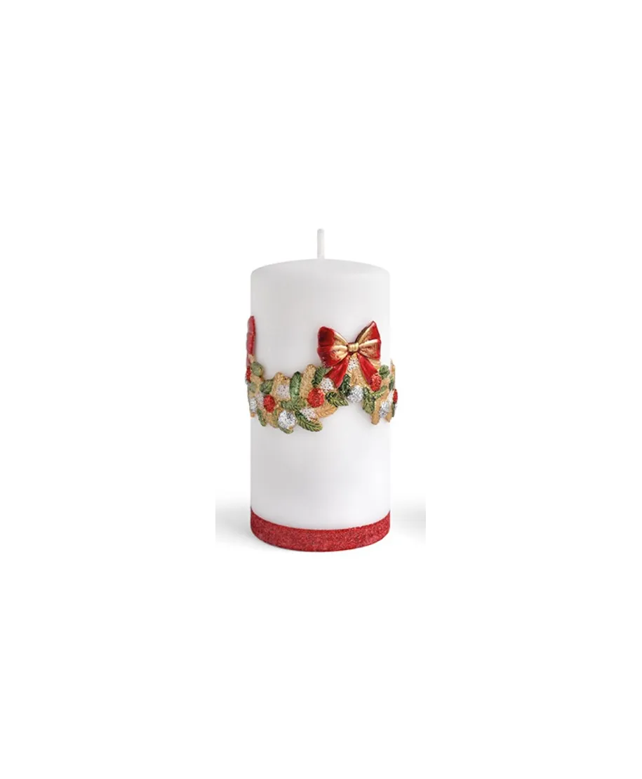 Świeca GIRLANDA Aplikacja walec średni 7xh14cm biała parafinowa