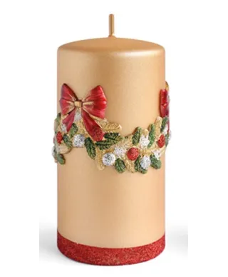 Świeca GIRLANDA Aplikacja walec średni 7xh14cm złota parafinowa