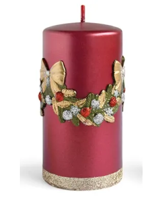 Świeca GIRLANDA Aplikacja walec średni 7xh14cm bordowa parafinowa