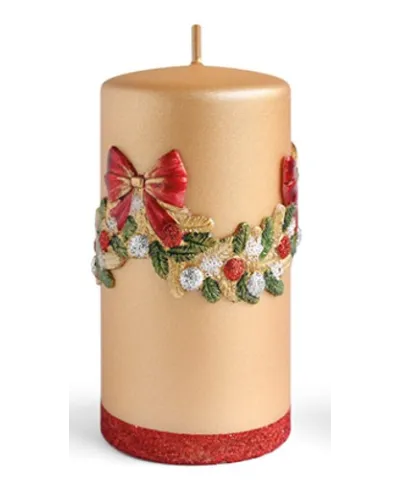 Świeca GIRLANDA Aplikacja walec duży 7xh18cm złota parafinowa