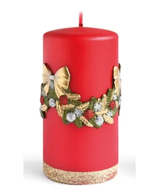 Świeca GIRLANDA Aplikacja walec duży 7xh18cm czerwona parafinowa