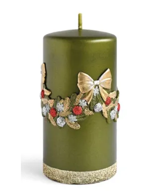 Świeca GIRLANDA Aplikacja walec duży 7xh18cm zielona parafinowa