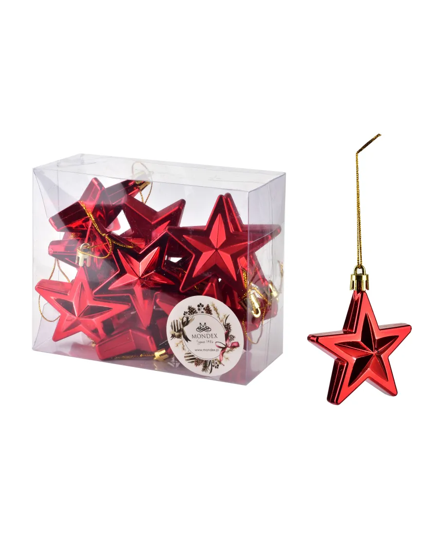 SANTA LILA Komplet 12 bombek GWIAZDKI cczerwone