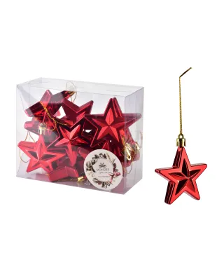 SANTA LILA Komplet 12 bombek GWIAZDKI cczerwone