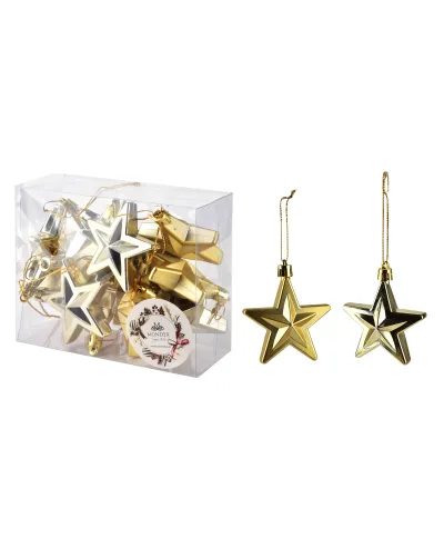 SANTA LILA Komplet 12 bombek GWIAZDKI złote