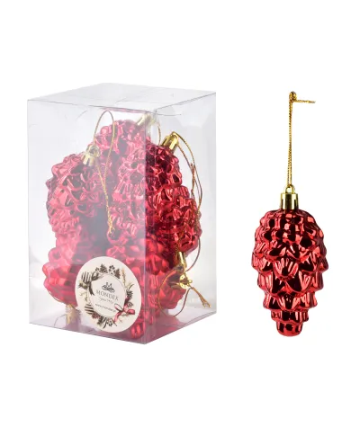 SANTA LILA Komplet 8 bombek SZYSZKI czerwone 8x4cm