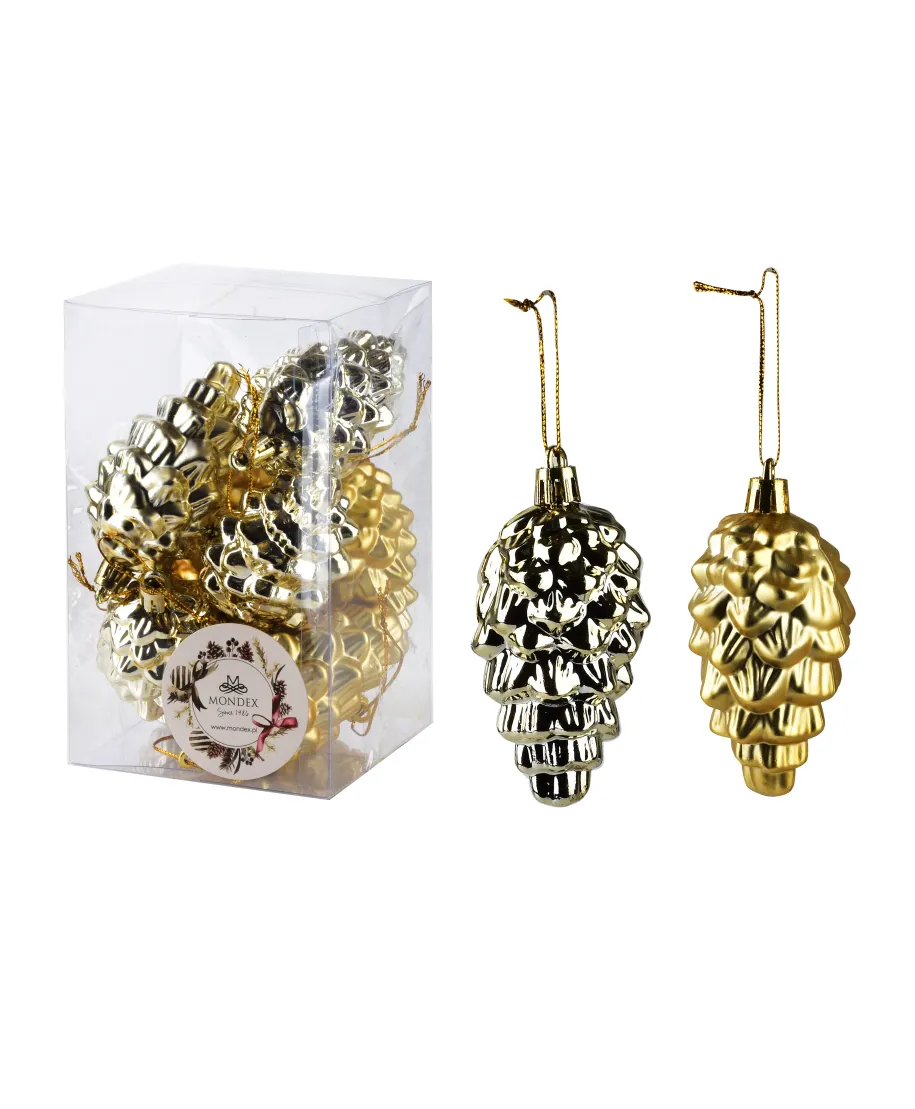 SANTA LILA Komplet 8 bombek SZYSZKA złota