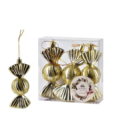 SANTA LILA Komplet 3 bombek CUKIEREK złoty 11x4cm