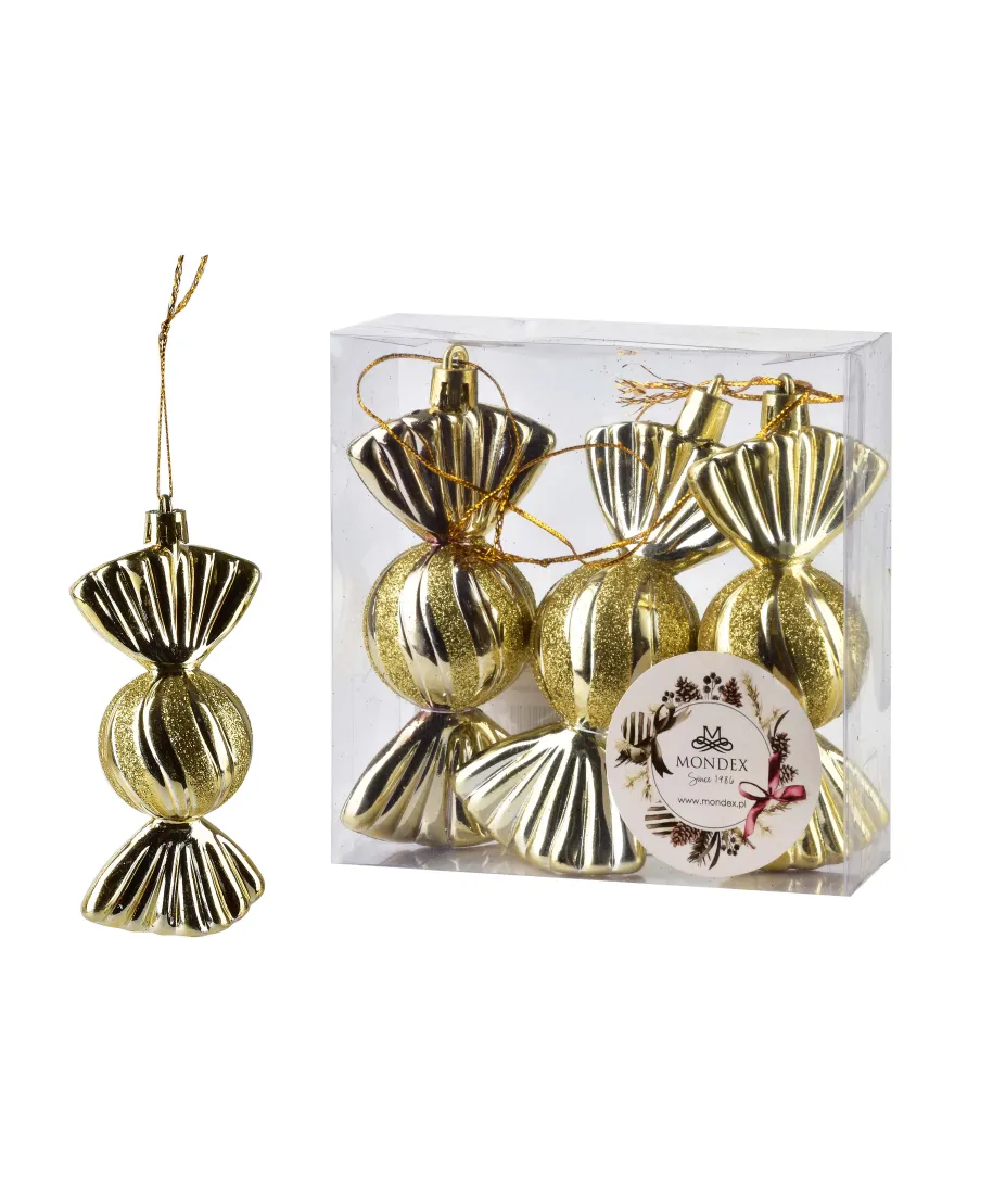 SANTA LILA Komplet 3 bombek CUKIEREK złoty 11x4cm