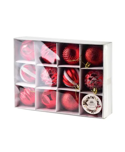 SANTA LILA Komplet 12 bombek czerwone 6cm