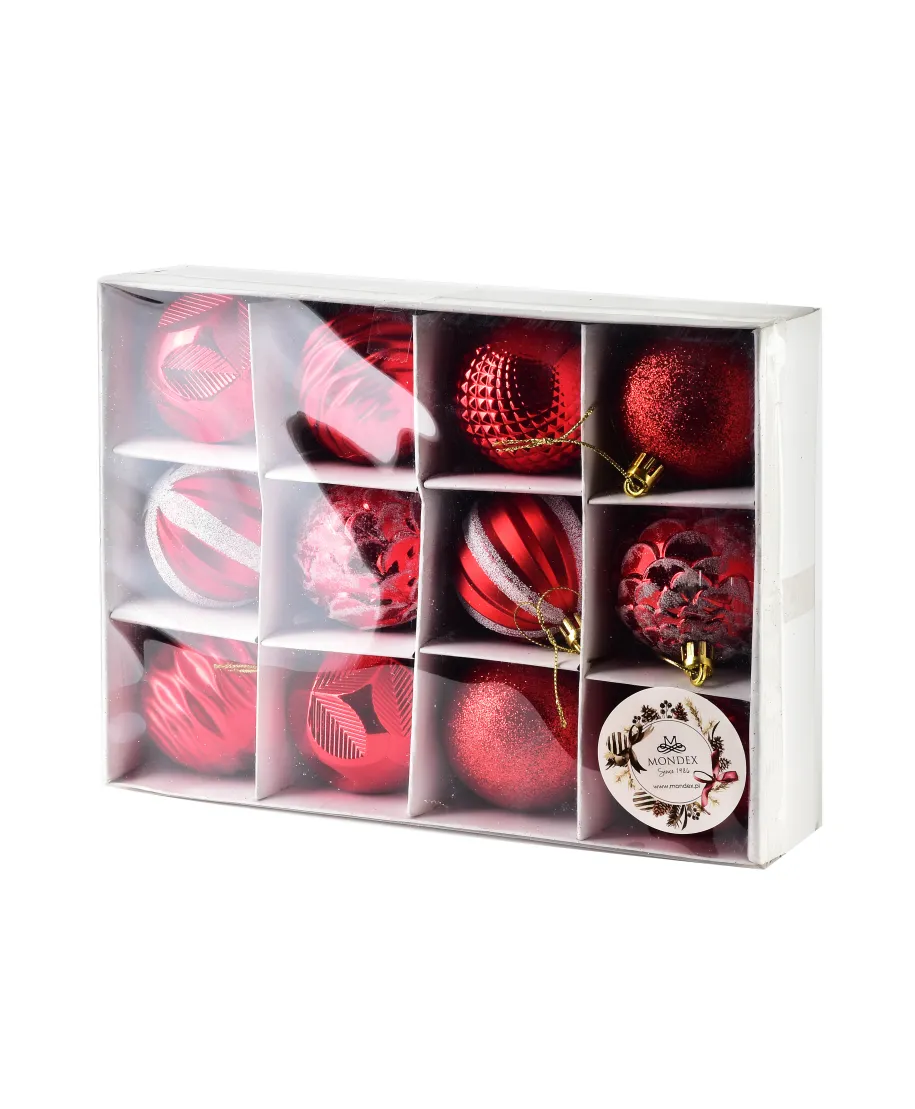 SANTA LILA Komplet 12 bombek czerwone 6cm