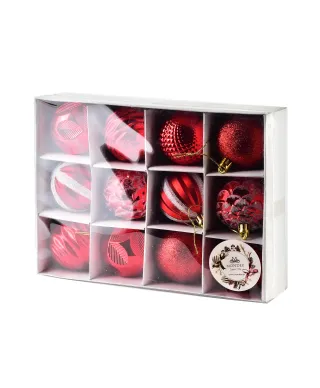 SANTA LILA Komplet 12 bombek czerwone 6cm