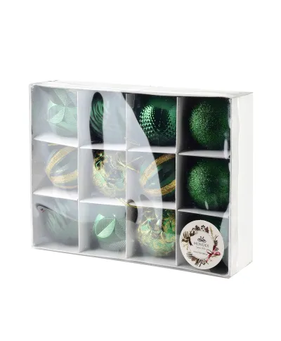 SANTA LILA Komplet 12 bombek zielone 6cm
