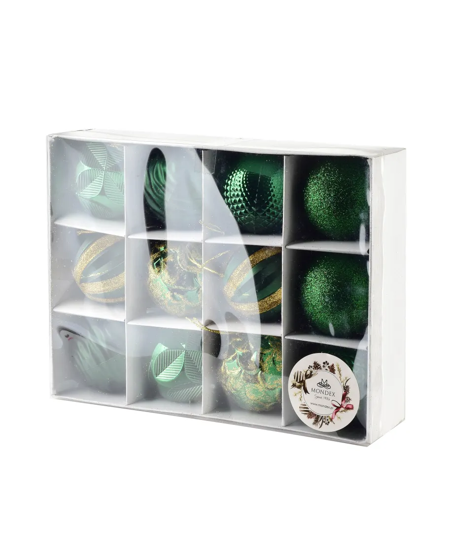 SANTA LILA Komplet 12 bombek zielone 6cm