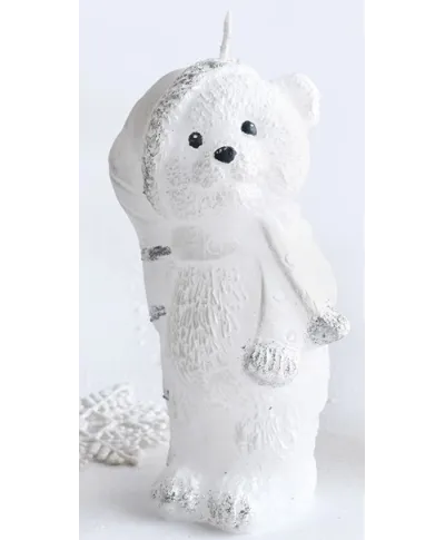 Świeca MIŚ W CZAPCE figurka 11cm parafinowa biała