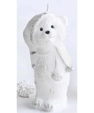 Świeca MIŚ W CZAPCE figurka 11cm parafinowa biała