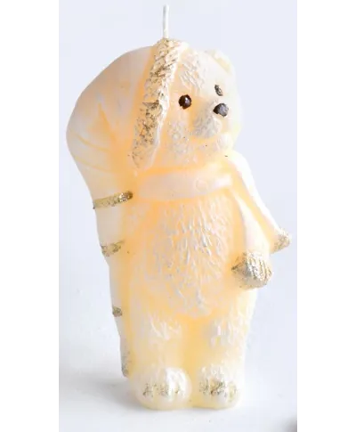 Świeca MIŚ W CZAPCE figurka 11cm parafinowa kremowa